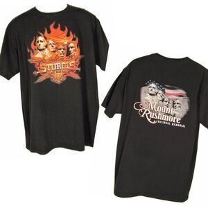 Vintage 2011 Sturgis Black Hills Motorcycle Rally Shirt XL Mount Rushmore Flag
